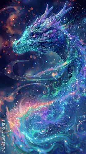 illustration of a roaring dragon in space 