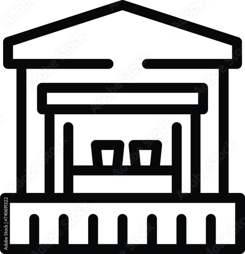 Ice skating pavilion icon outline vector. Hockey playing arena. Rental skaters equipment