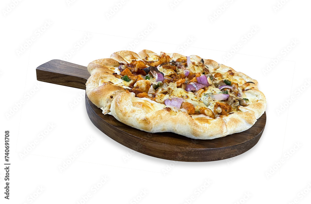 Chicken Tikka Pizza on white background Chicken Tikka Pizza on white background