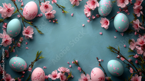 Floral  nature  flowers  egg decoration on beautiful frame background  with copy space.