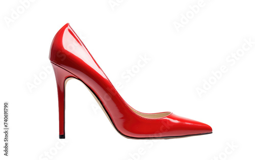 A single red high heeled shoe. on White or PNG Transparent Background.
