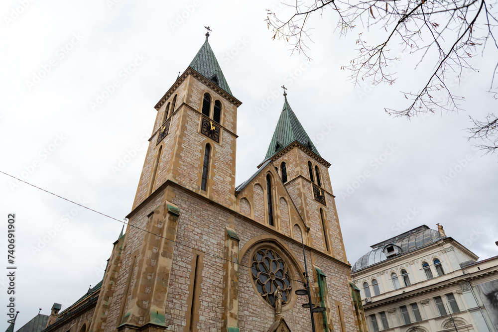 Obraz premium The Sacred Heart Cathedral is a Catholic church in Sarajevo, Bosnia and Herzegovina