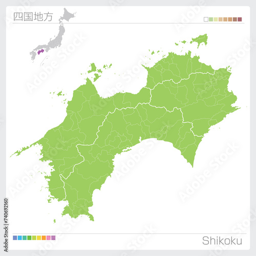 四国地方の地図・Shikoku（グリーン）