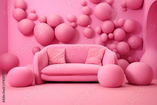 Beautiful Pink wall With pink sofa interior Design AI Generated Pink Setup Pink world AI Genertaed   photo