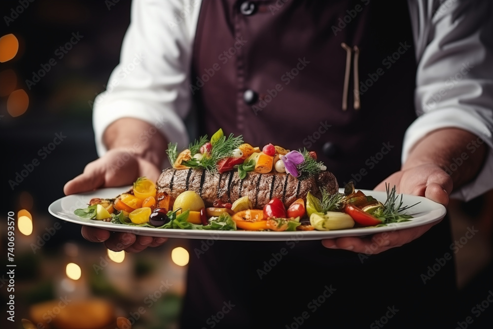 Decorating meal in restaurant