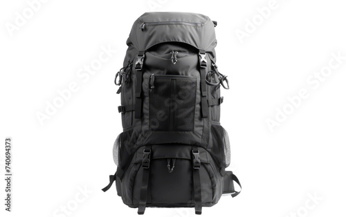 This photo shows the back of a backpack with straps securely attached and ready for use. on White or PNG Transparent Background.