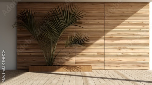 3d model of a palm tree in front of a wooden wall © Lenhard