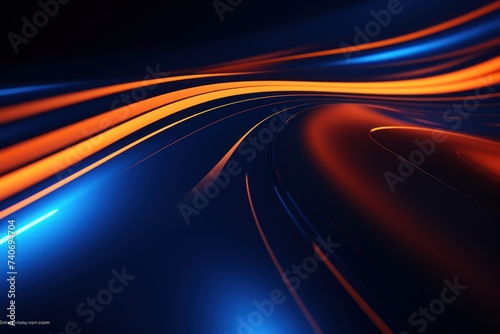 3d render, abstract geometric background illuminated with blue orange neon light