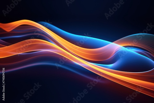 3d render, abstract geometric background illuminated with blue orange neon light