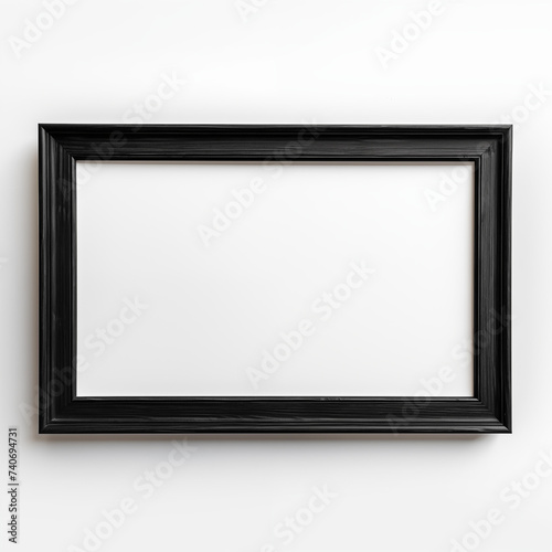 Horizontal Picture Black  Frame hanging on White Wall Isolated Mockup HD