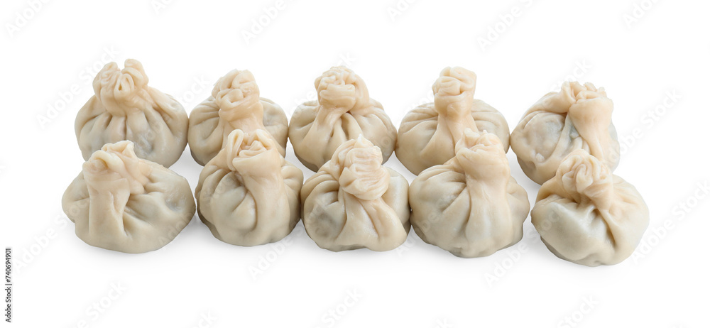 Fototapeta premium Many tasty khinkali (dumplings) isolated on white. Georgian cuisine