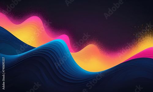 Abstract multicolor waves background | Wave lines in dark navi blue background | Grainy Texture photo