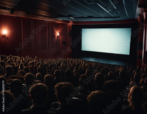 Filled Movie Theater with Blank Screen, created with Generative AI technology