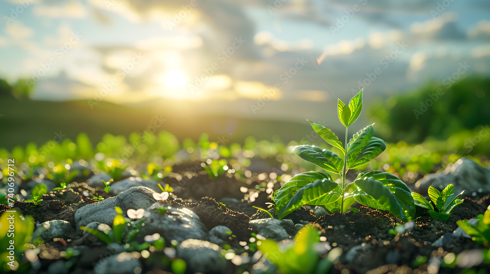 Amidst the beauty of the countryside, a young Withania plant can be seen growing in a field, exemplifying their dicotyledonous traits Amidst the beauty of the countryside, a young Withania plant can be seen growing in a field, exemplifying their dicotyledonous traits