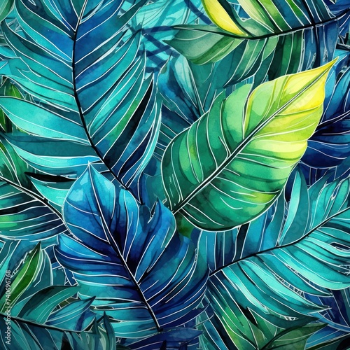 Abstract luxury art background with tropical leaves