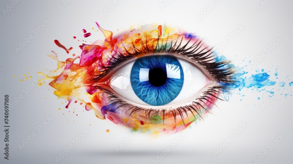 Eye artwork with all seeing quality, blending organic and technological elements