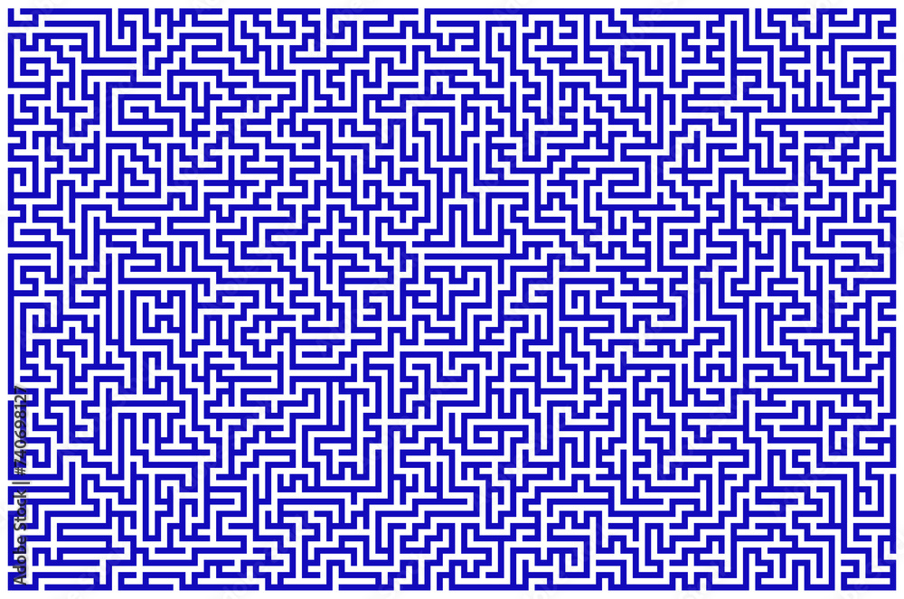 Obraz premium Labirynt, niebieskie geometryczne linie na białym tle - kształt, abstrakcja, tekstura
