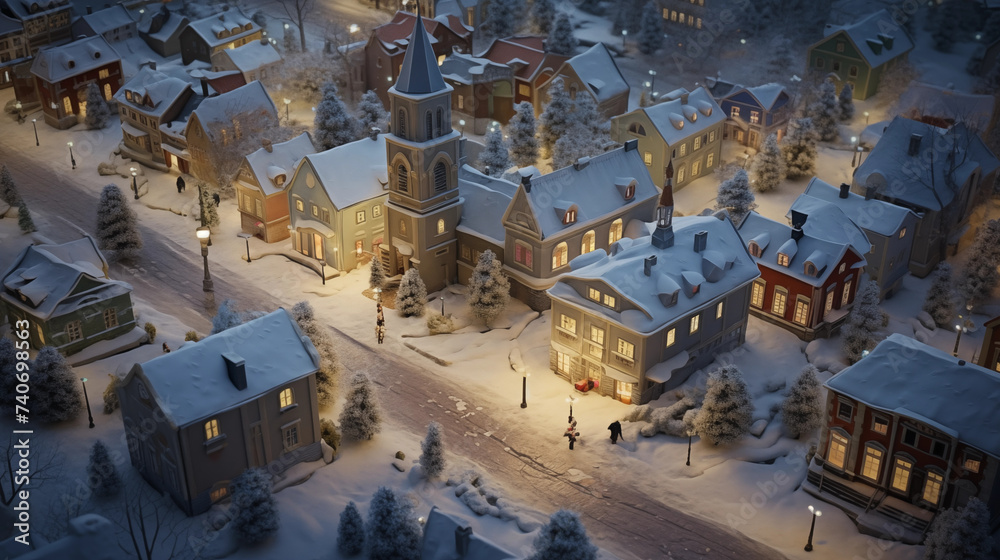 Fototapeta premium Small town in winter holiday