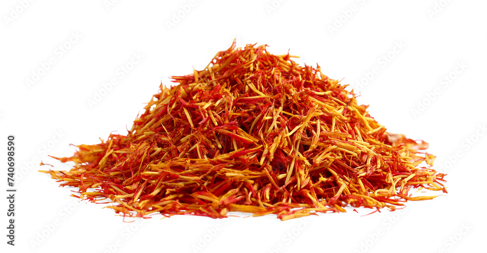 Pile of dried color saffron isolated on white Pile of dried color saffron isolated on white