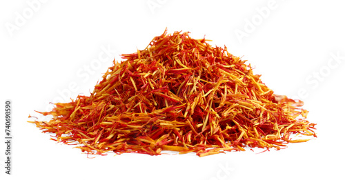 Pile of dried color saffron isolated on white