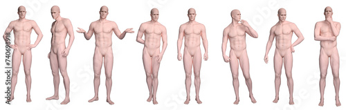 3D Render : Portrait of silicone texture male dummy character is standing, posing his body with common daily gesture, PNG transparent