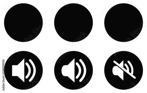 Speaker icon set. volume icon vector. loudspeaker icon vector. Mute and unmute volume sound flat vector icons for video apps and websites photo