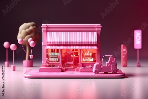 Minimal pink shop cute shop pink store Generative AI pink color pink fantasy world store pink 