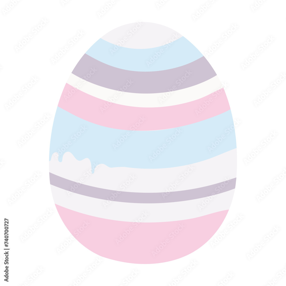 Painted Easter egg with paint dripping hand drawn illustration. Flat style design, isolated vector. Easter holiday clip art, seasonal card, banner, poster, element