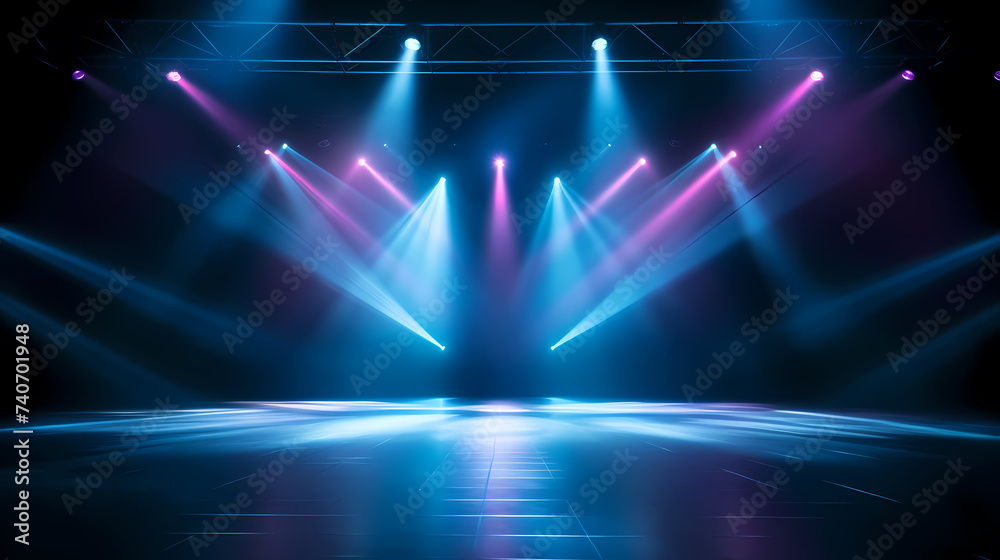 The stage background is illuminated by the light of a spotlight - obrazy, fototapety, plakaty 