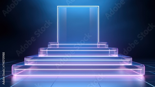 podium in the shape of a neon stage with stair steps,