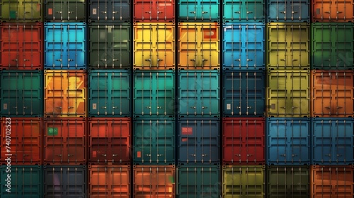 Background pattern of colorful shipping cargo containers stack in rows, Transport business. Global logistics import and export concept