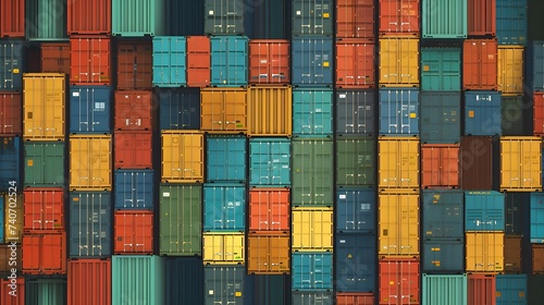 Background pattern of colorful shipping cargo containers stack in rows, Transport business. Global logistics import and export concept