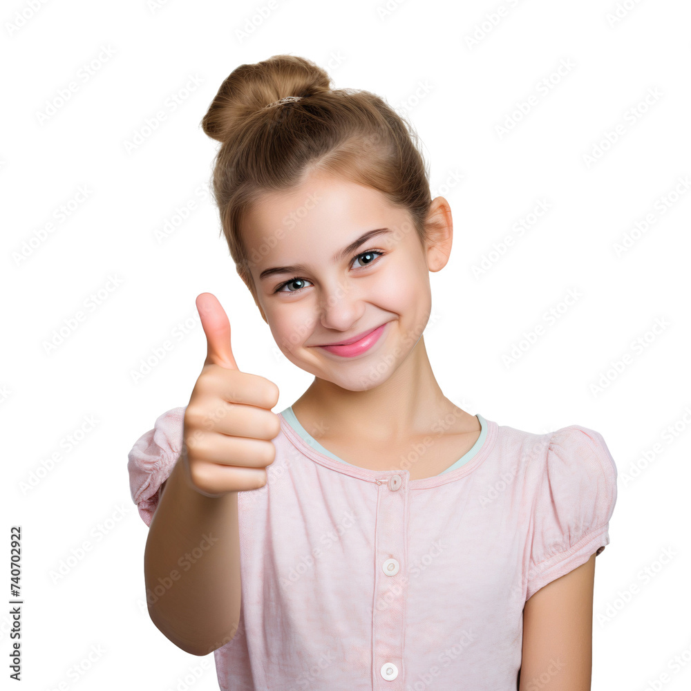 Smiling pretty girl showing thumbs up sign, isolated on transparent background Smiling pretty girl showing thumbs up sign, isolated on transparent background
