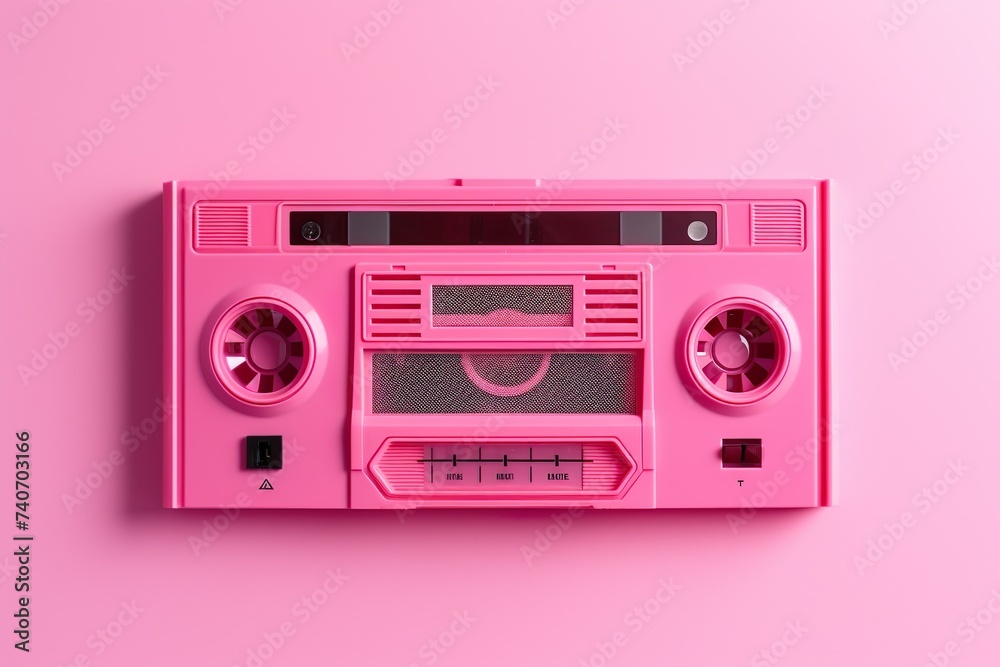 Fototapeta premium Pink video tape cassette 3d minimal style pink color pink background pink world AI Generated 