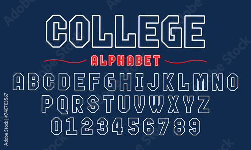 Editable typeface vector. College sport font in american style for football, baseball or basketball logos and t-shirt.	
 photo