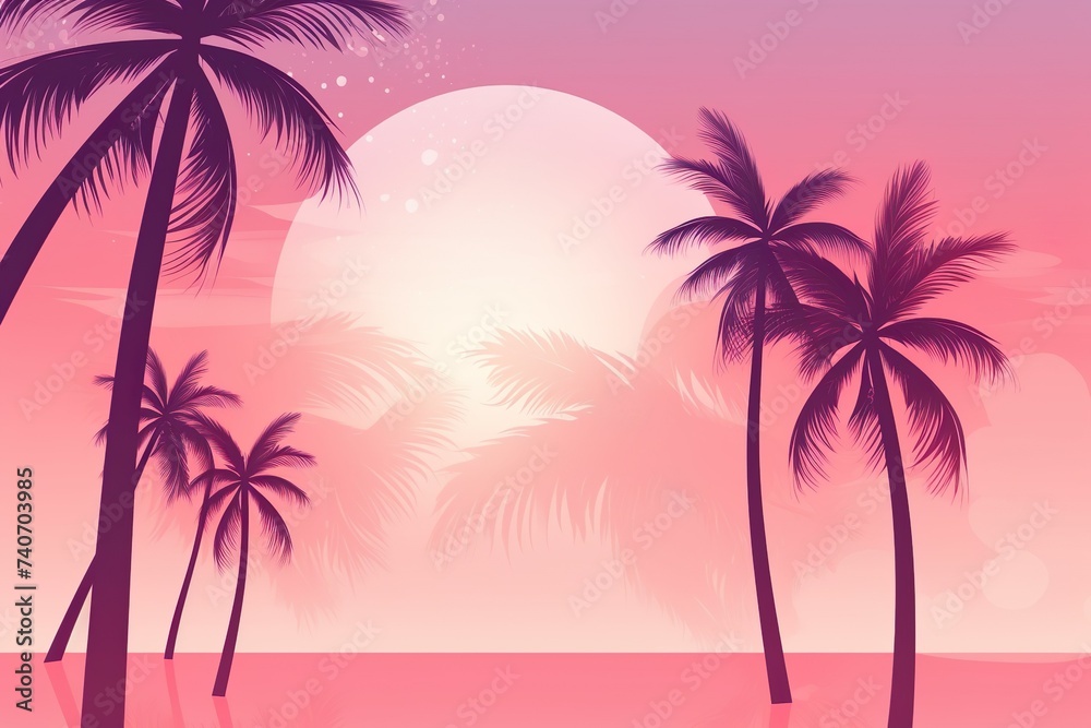 Summer time background with palm trees pink color pink background pink fantasy world AI Generated 