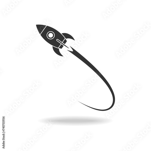 Rocket graphic icon. Flying spaceship sign isolated on white background. Spacecraft symbol. Vector illustration