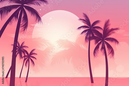Summer time background with palm trees pink color pink background pink fantasy world AI Generated © Umar