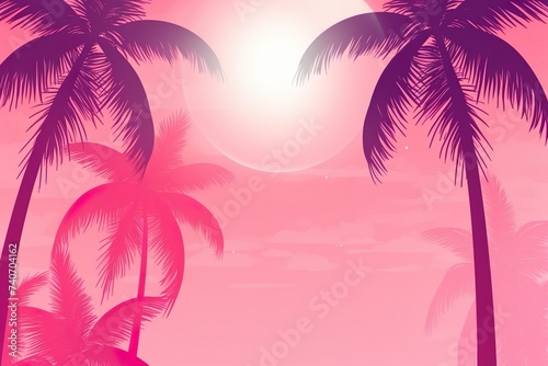 Summer time background with palm trees pink color pink background pink fantasy world AI Generated 