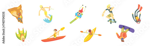 Extreme Sports with Man Character Enjoy Activity Vector Set