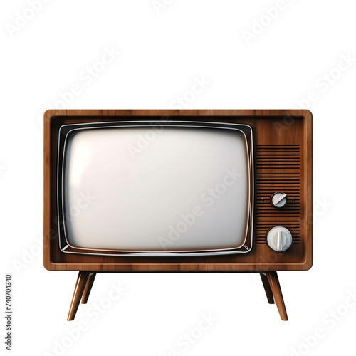 Old wooden tv with static screen isolated on transparent background