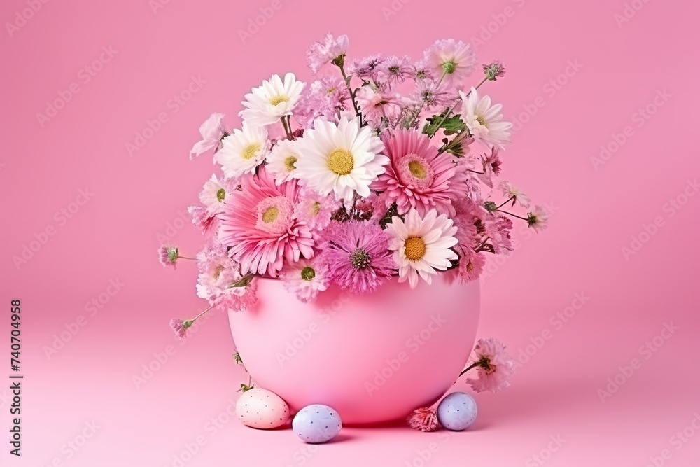 High angle beautiful hyacinth in vase  3d pink background pink vase with flowers  