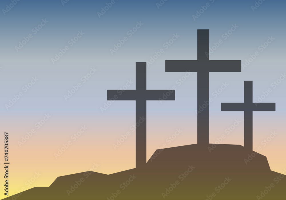 Cruces en una montaña al atardecer o amanecer. Cruces en una montaña al atardecer o amanecer.