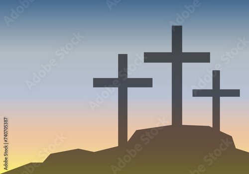 Cruces en una montaña al atardecer o amanecer. 