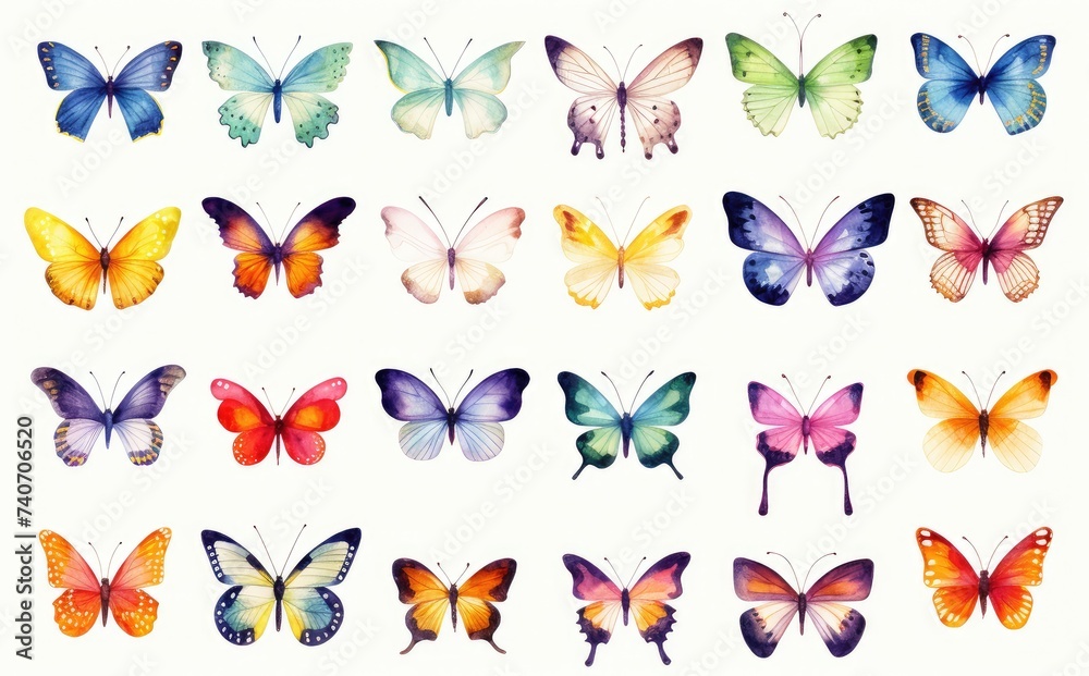 Assorted Watercolor Butterflies: A Canvas of Nature's Artistry - Generative AI