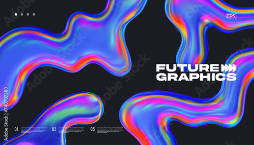 3d fluid shapes with holographic effect. Eps10 vector.