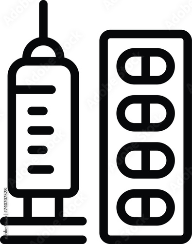 Medical syringe pills icon outline vector. Visit doctor. Clinic home care