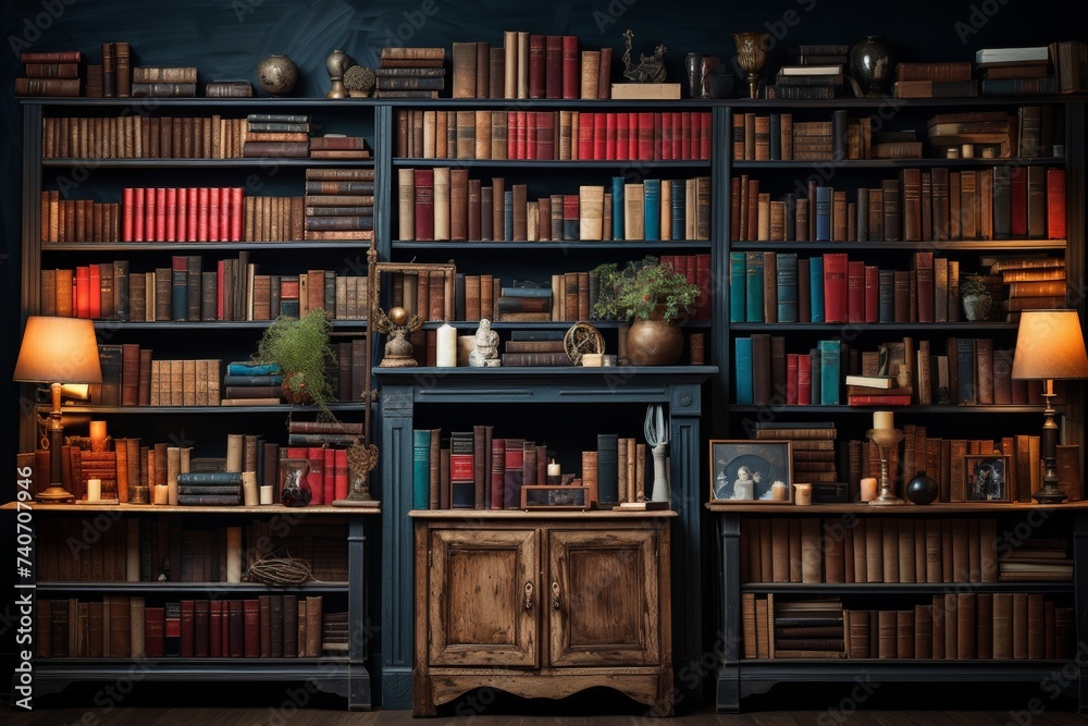 background of books on the shelves in the library