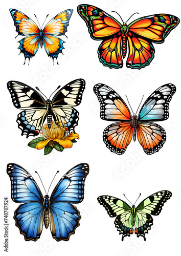 butterflies stickers set illustration in transparent background © Elba Cabrera