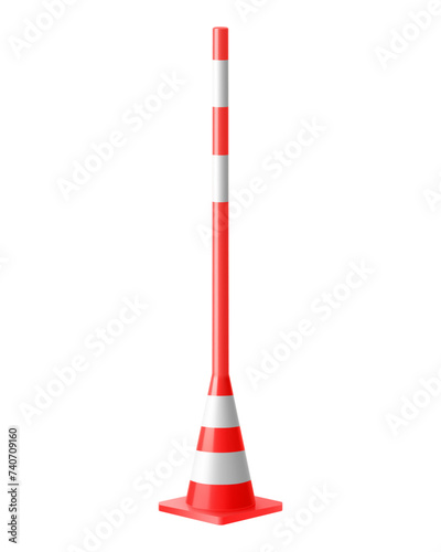 Safety delineator with white stripes. Road cone. Reflective Channelizer Cone. Realistic 3d vector. Traffic posts with different types of base. Parking Pole Post, Portable Safety Cones for Road,
